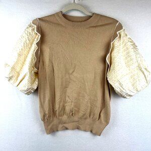 Ontwelfth Tan Puff Blouse Top Womens Size Small Prairie Fairy Cottage Chic Boho